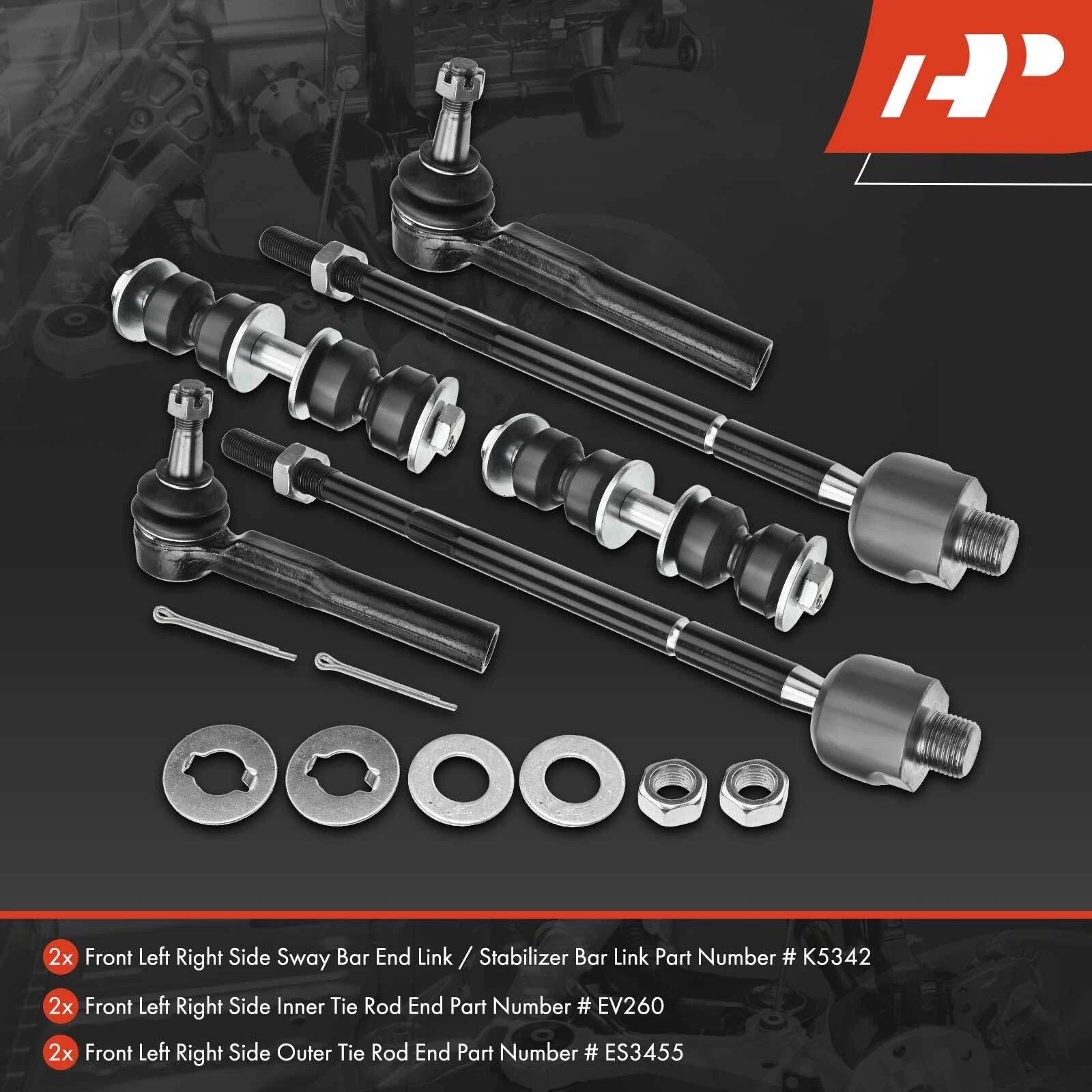 Front Inner & Outer Tie Rods & Sway Bar Links for Buick Chevy Pontiac (2007-2017)