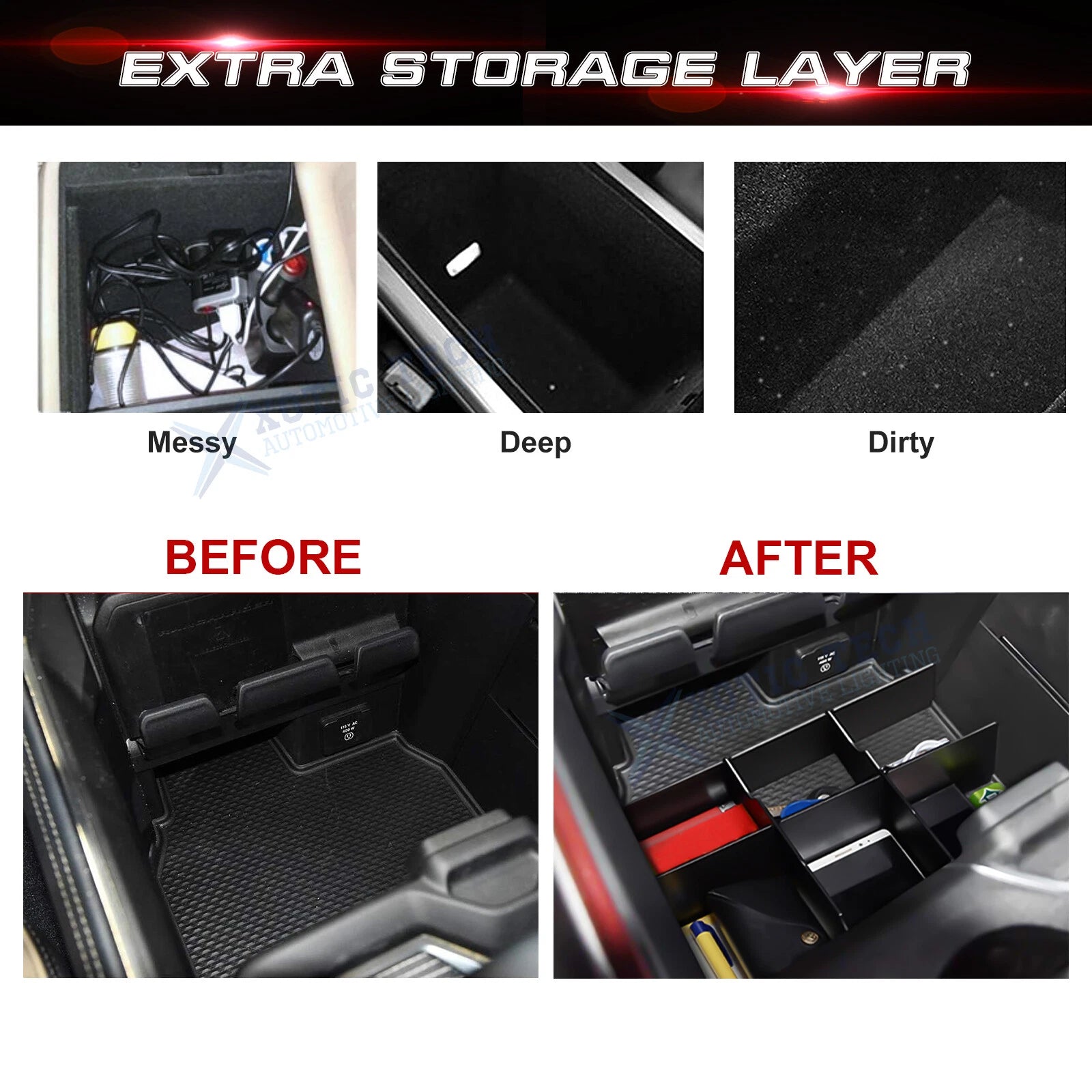 Front Lower Center Console Organizer Divider Kit for Ram 1500/2500/3500 (2019-2025)