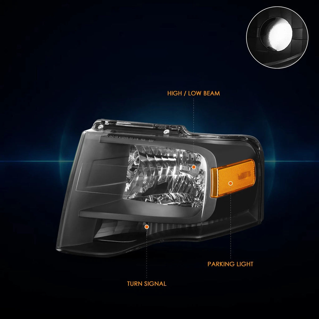 Replacement Black Housing Amber Corner Headlight for Ford Expedition (2007–2014)
