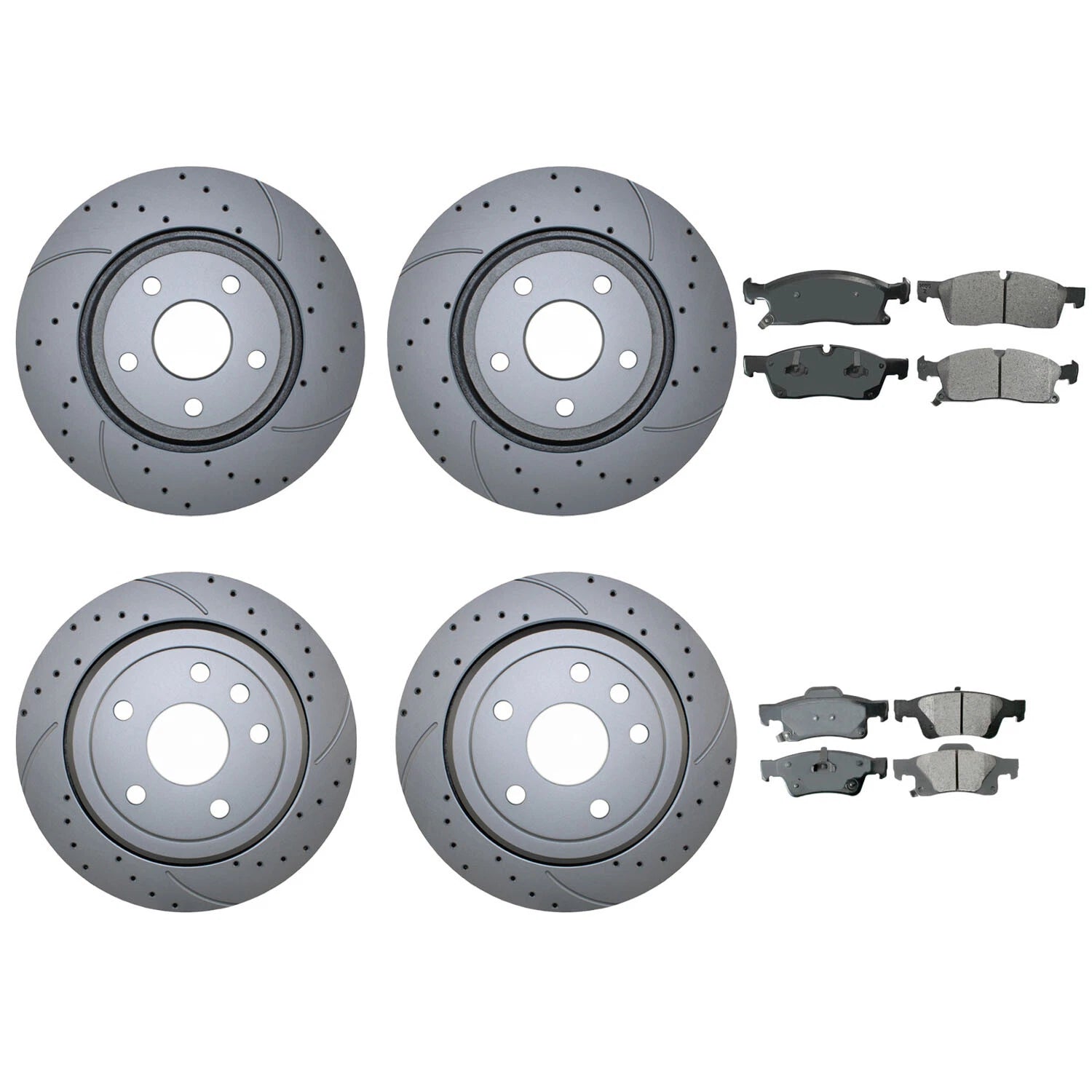 Front and Rear Brake Kit with Drilled Rotors & Akebono Pads for Dodge Jeep