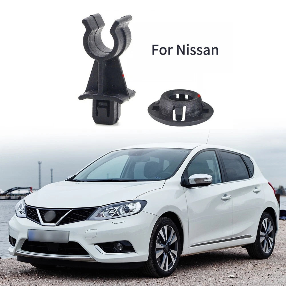 2X Black Plastic Hood Prop-Rod Support Clamp Grommet Clips for Nissan