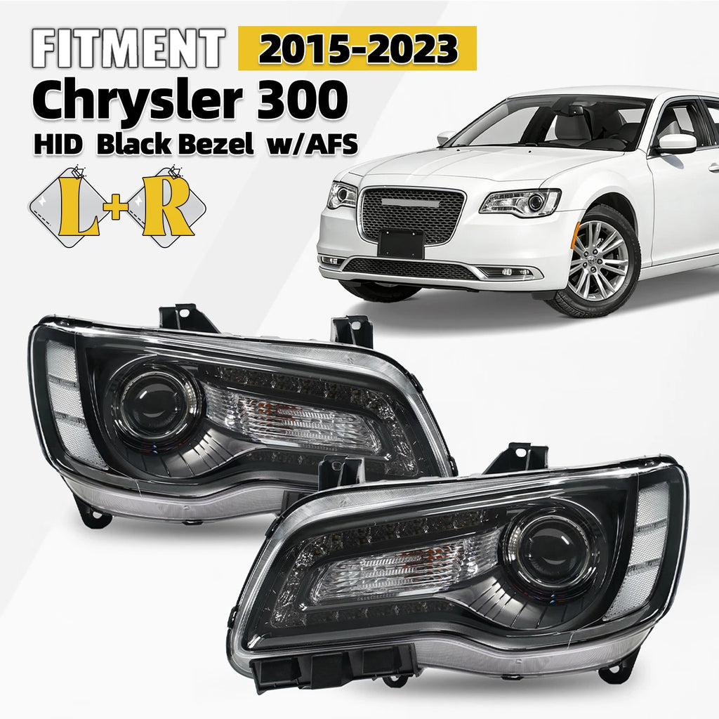 HID Headlight Pair for Chrysler 300 (2015–2018) AFS Black Bezel