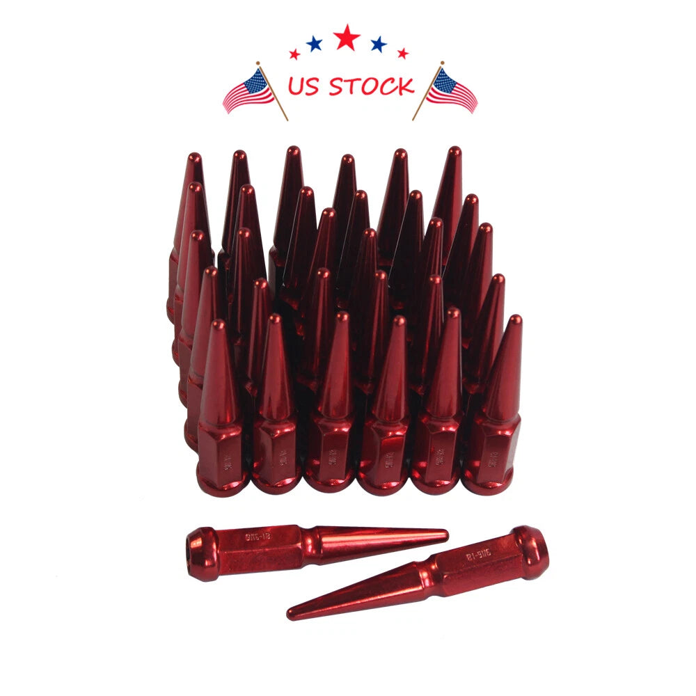 Set of 32 Red Spike Lug Nuts for Dodge RAM 2500 3500 (1994-2011)