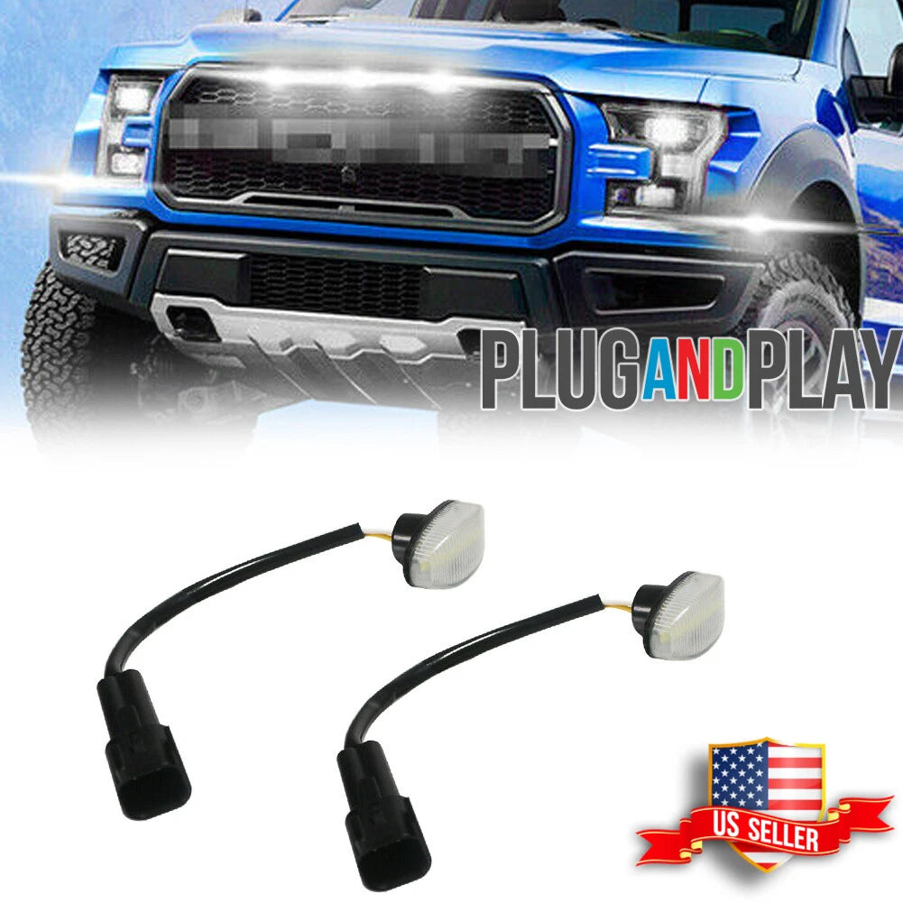 2pc Clear Lens Bright White LED Front Side Marker Lights for Ford Raptor (2010–2014)