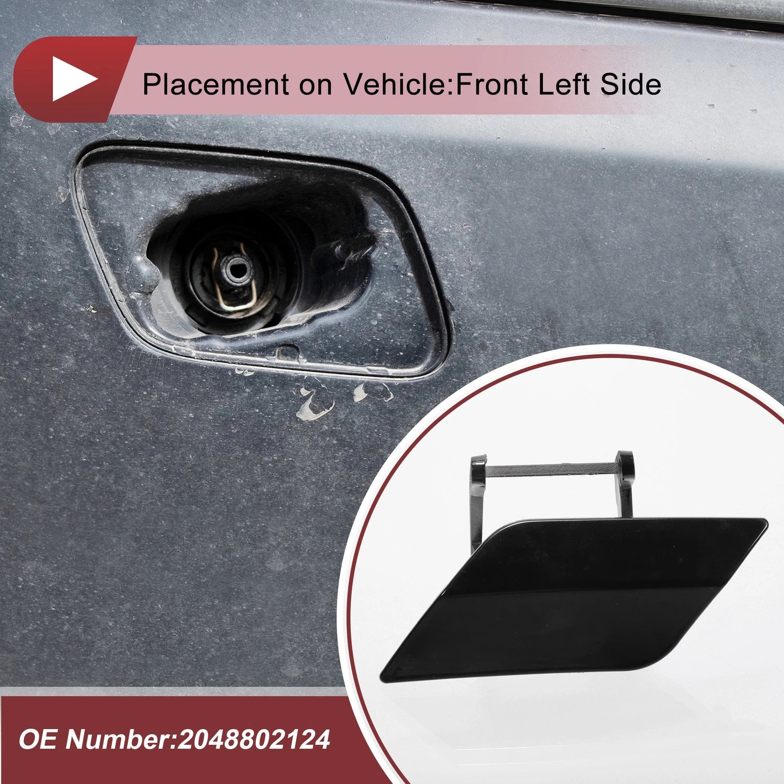 Front Left Washer Nozzle Cover Cap for Mercedes-Benz C350 (2008–2014) Black
