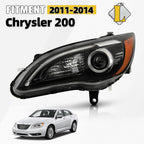 Halogen Headlight with LED DRL for Chrysler 200 (2011–2014) - Left, Black Bezel