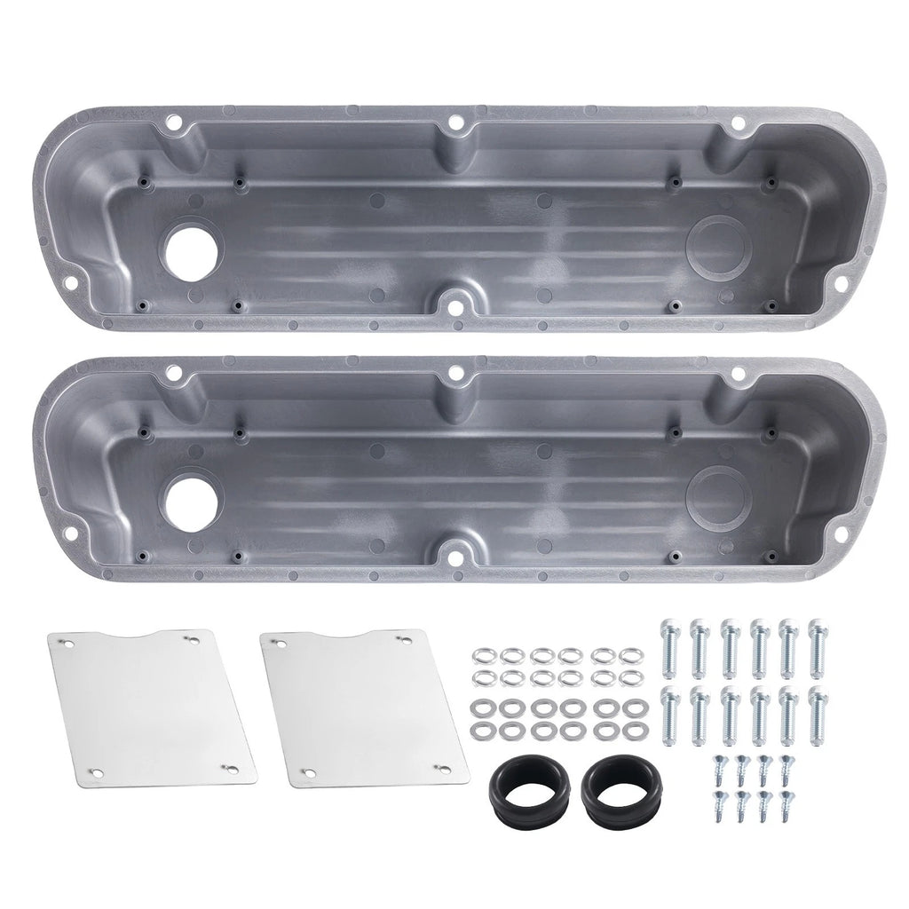 Set of 2 Aluminum Polished Finned Valve Covers for Ford 289 302 351W (1962–1985)