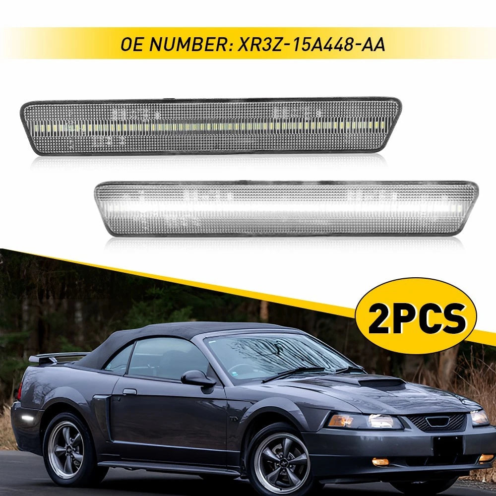 2X Clear Lens LED Rear Bumper Side Marker Lights for Ford Mustang (1999–2004)