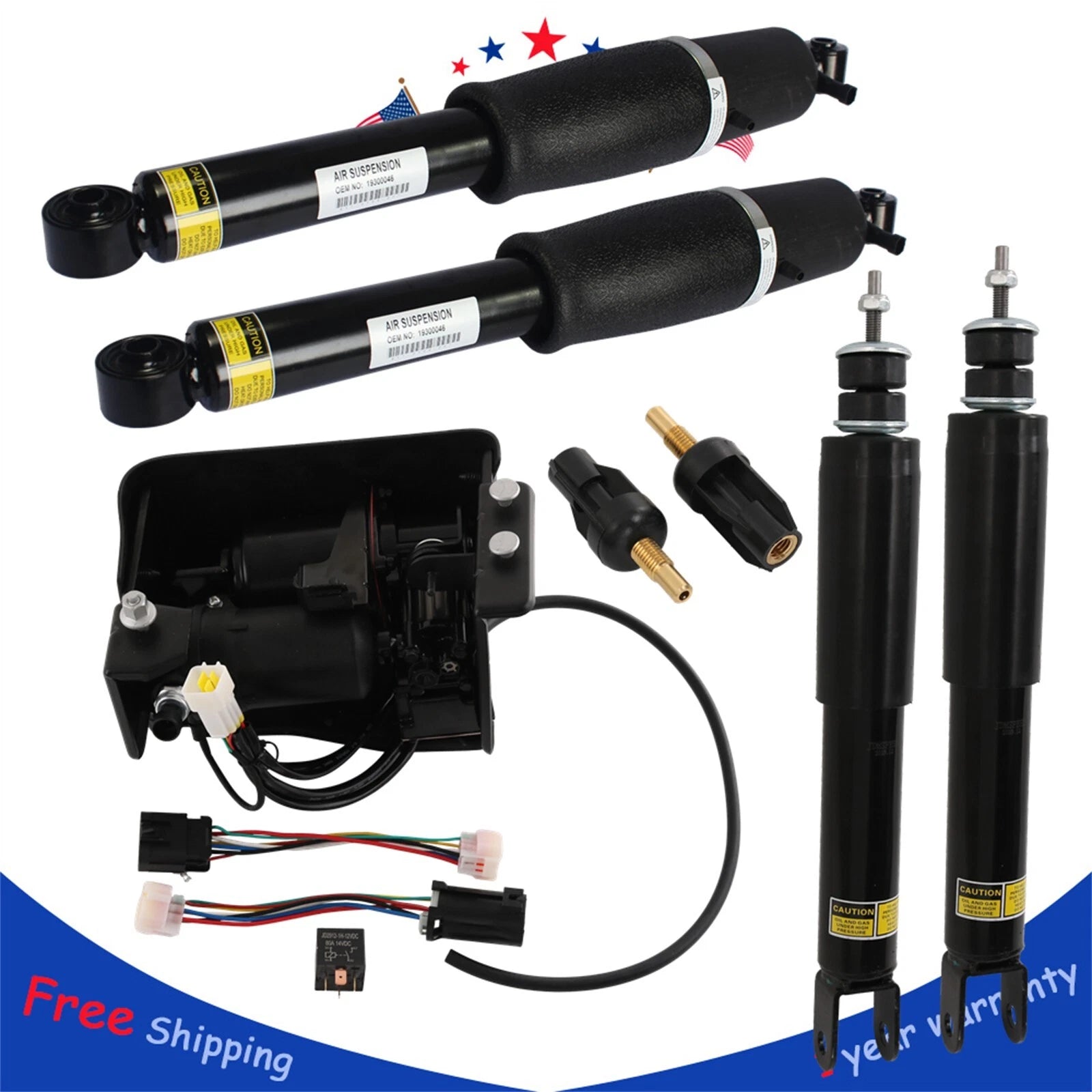 Air Shocks Struts + Compressor for Cadillac Escalade/Suburban/Yukon (2002–2020)
