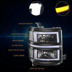 Square LED DRL Sequential Turn Headlights for Silverado 1500 (2014–2015)