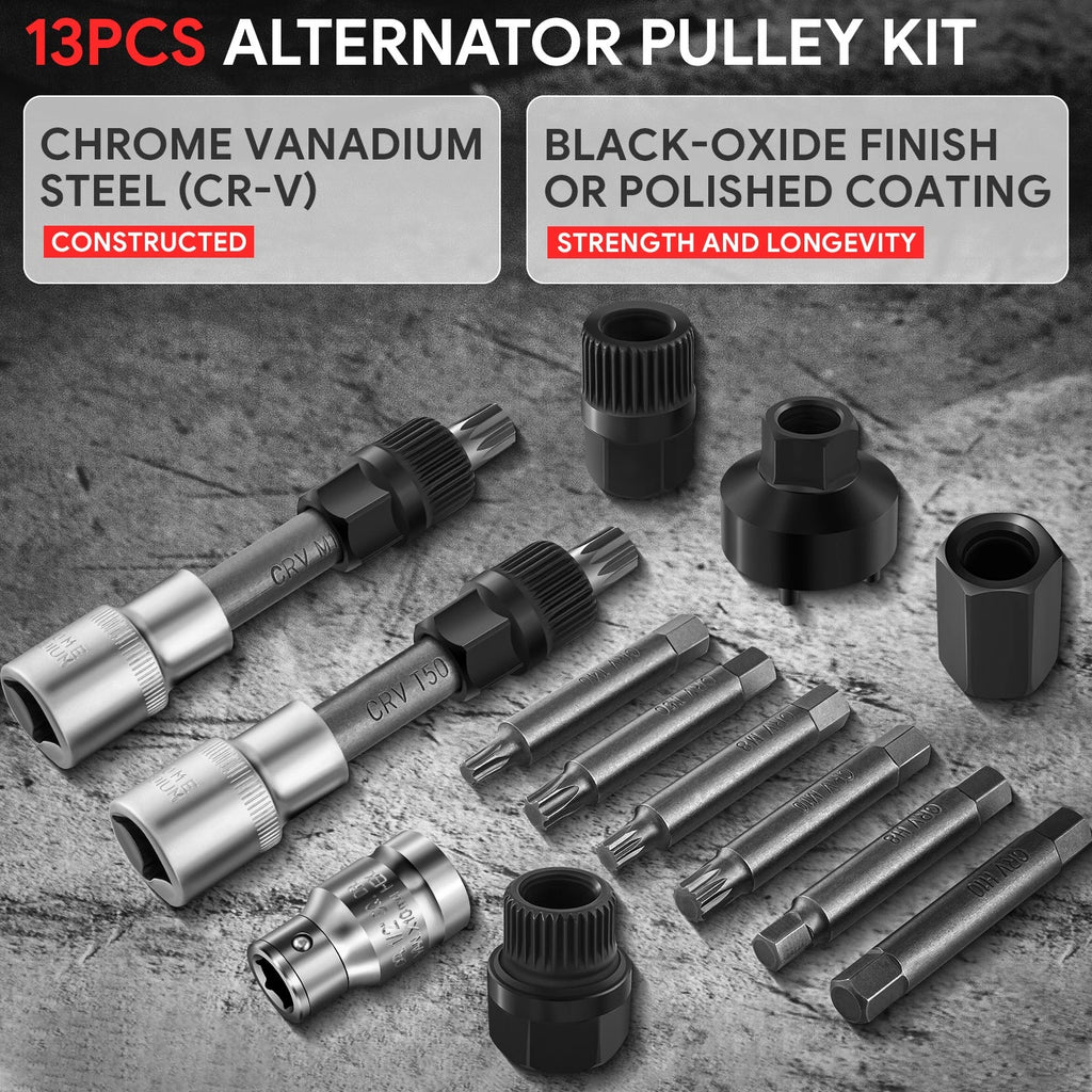 13 Pcs Steel Alternator Freewheel Pulley Removal Set for Auto Repair