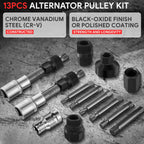 13 Pcs Steel Alternator Freewheel Pulley Removal Set for Auto Repair
