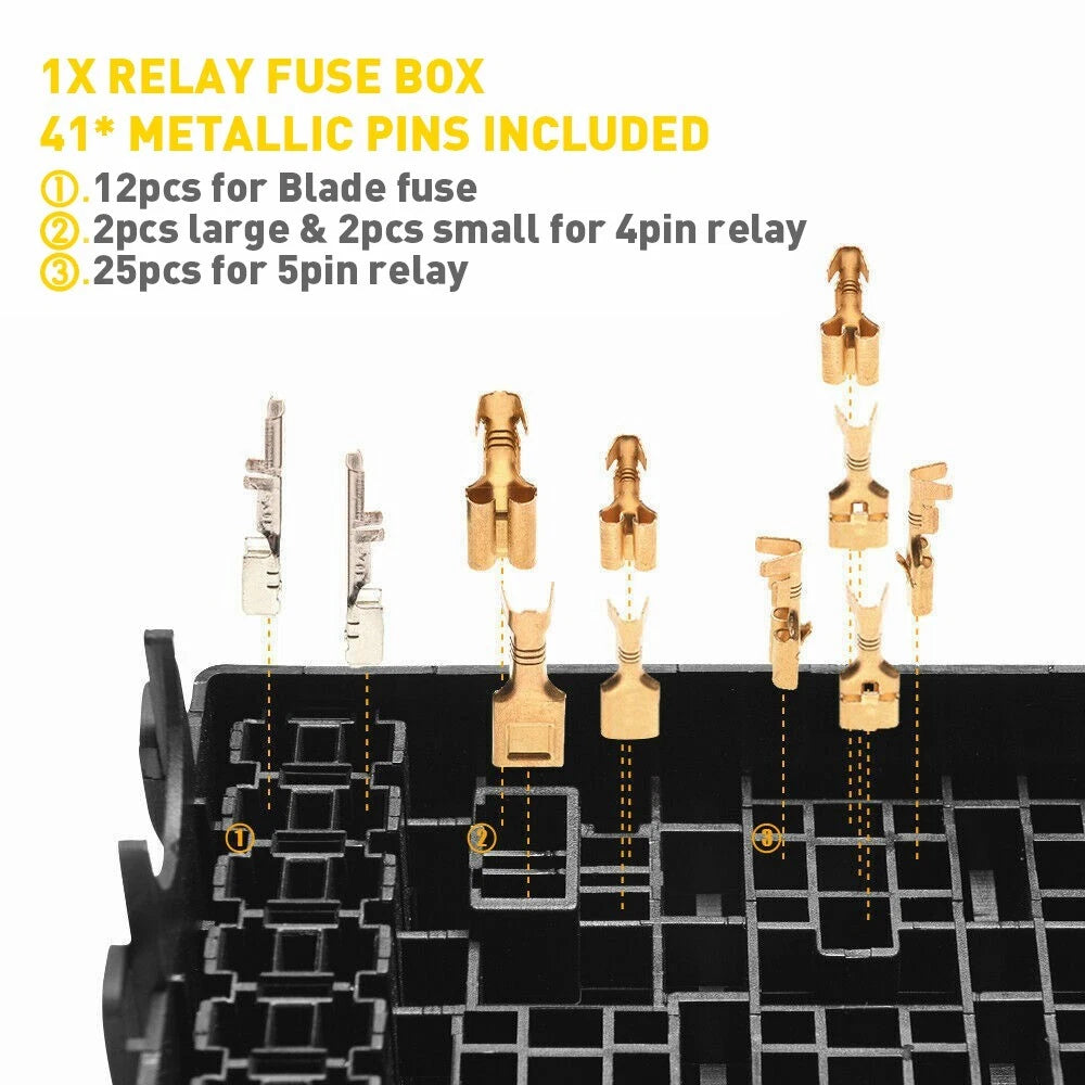 Fuse Box Holder for Auto Car Truck (6 Relay & 6 Fuse Slots)