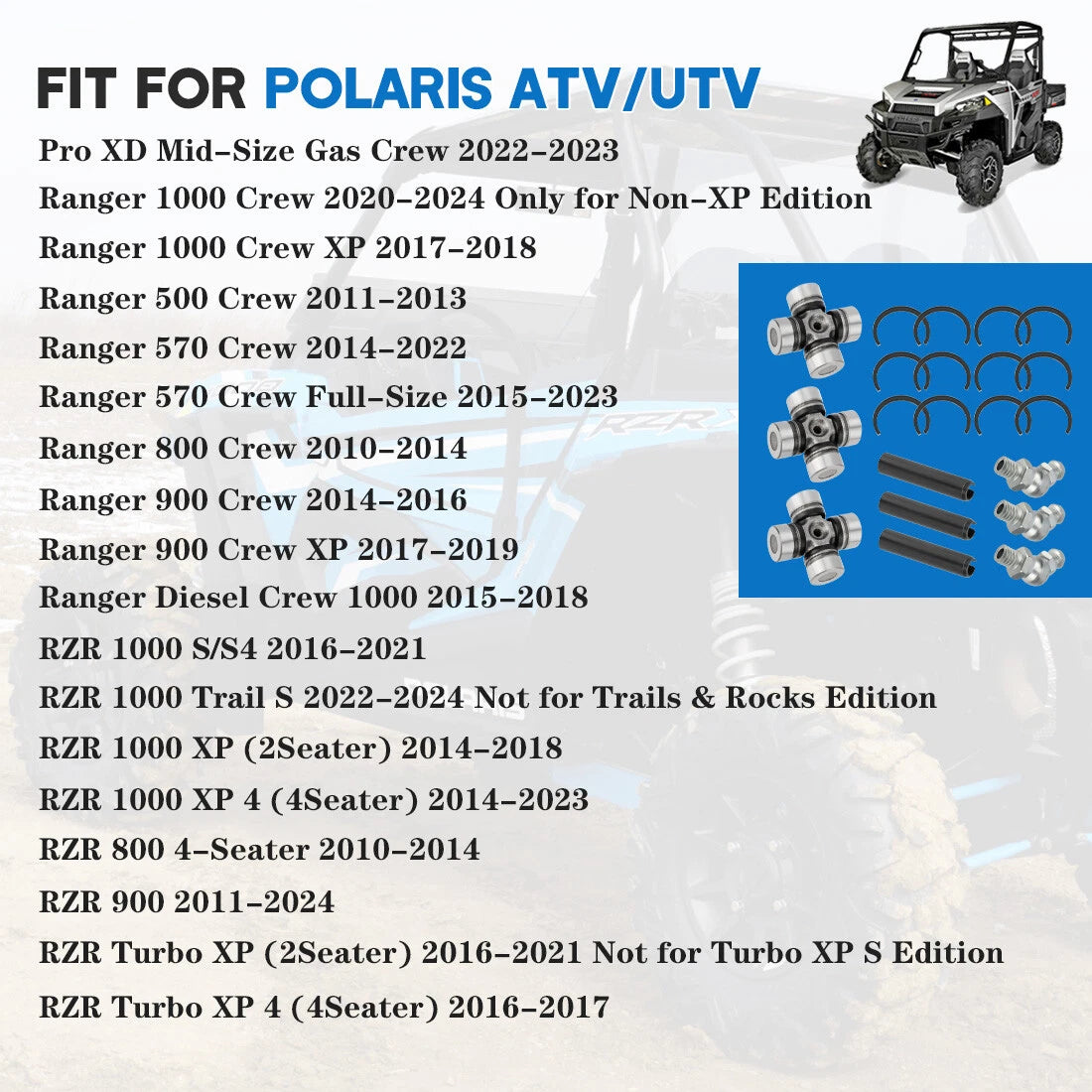 U-Joint Kit for Polaris RZR/Ranger 1000 900 800 Turbo XP (2014–2023)