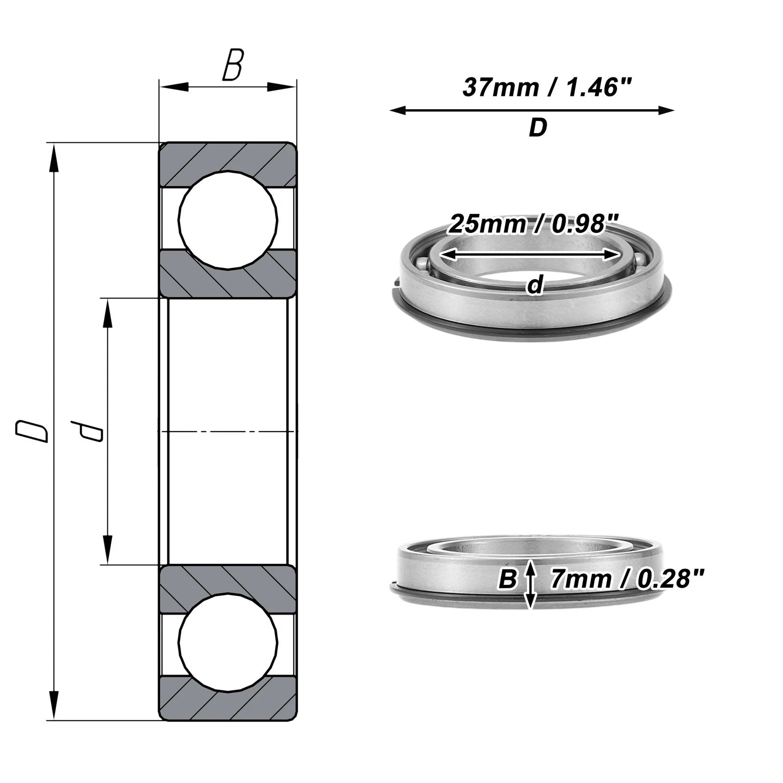 Deep Groove Ball Bearing 25x37x7mm for Scooter Skateboard (P0)