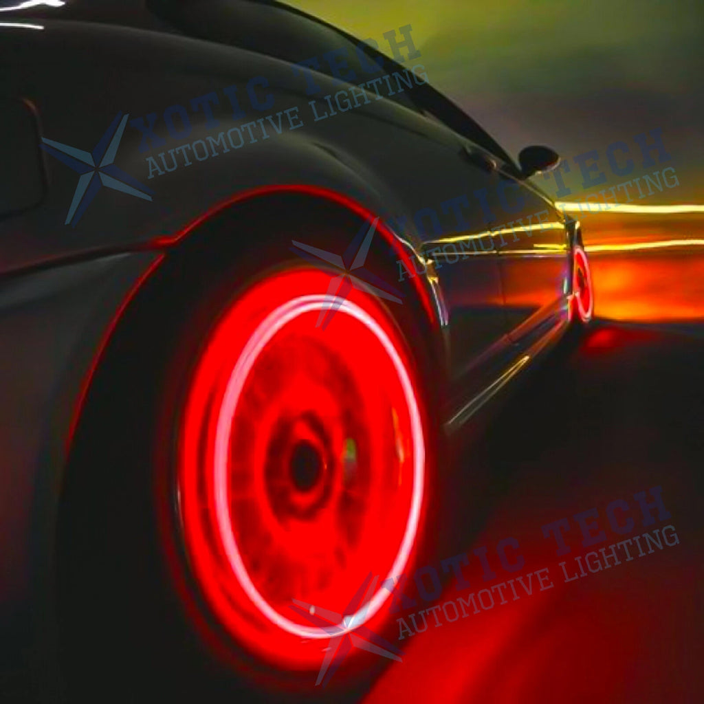 4pcs Red LED Tyre Air Valve Stem Caps Flashing Lights for Universal (-)