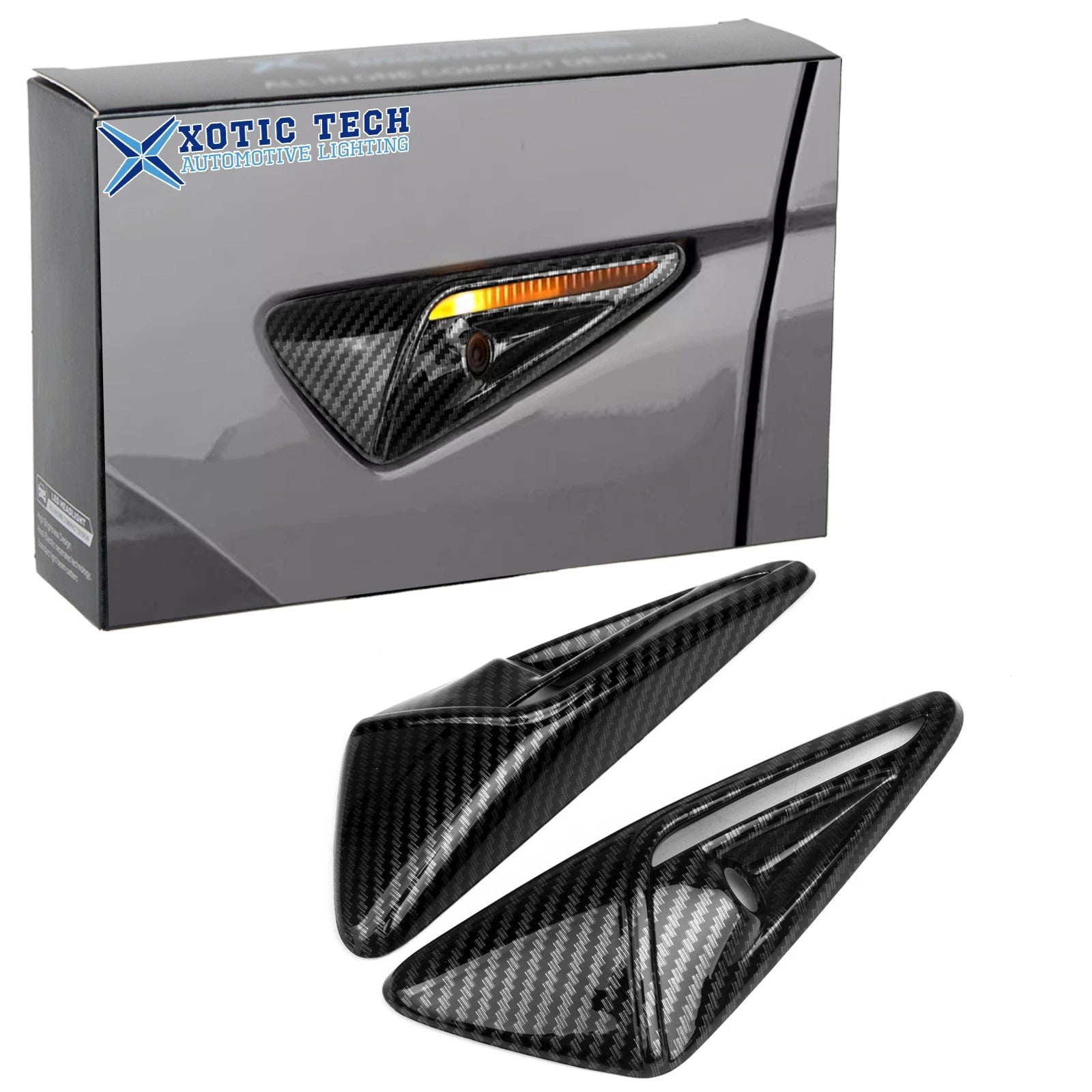 Black Carbon Fiber Style Side Camera Decoration for Tesla Model 3 & Y (2018–2024)
