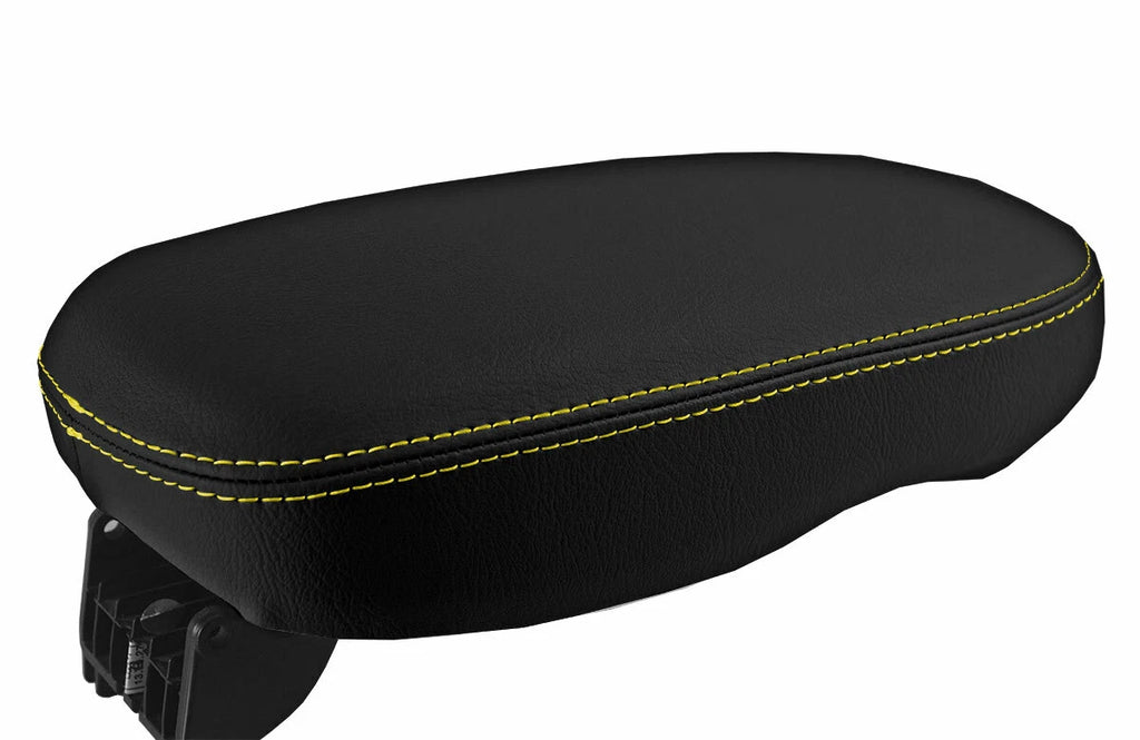 Leather Console Lid Armrest Cover for Kia Soul (2014–2019) Yellow Stitch