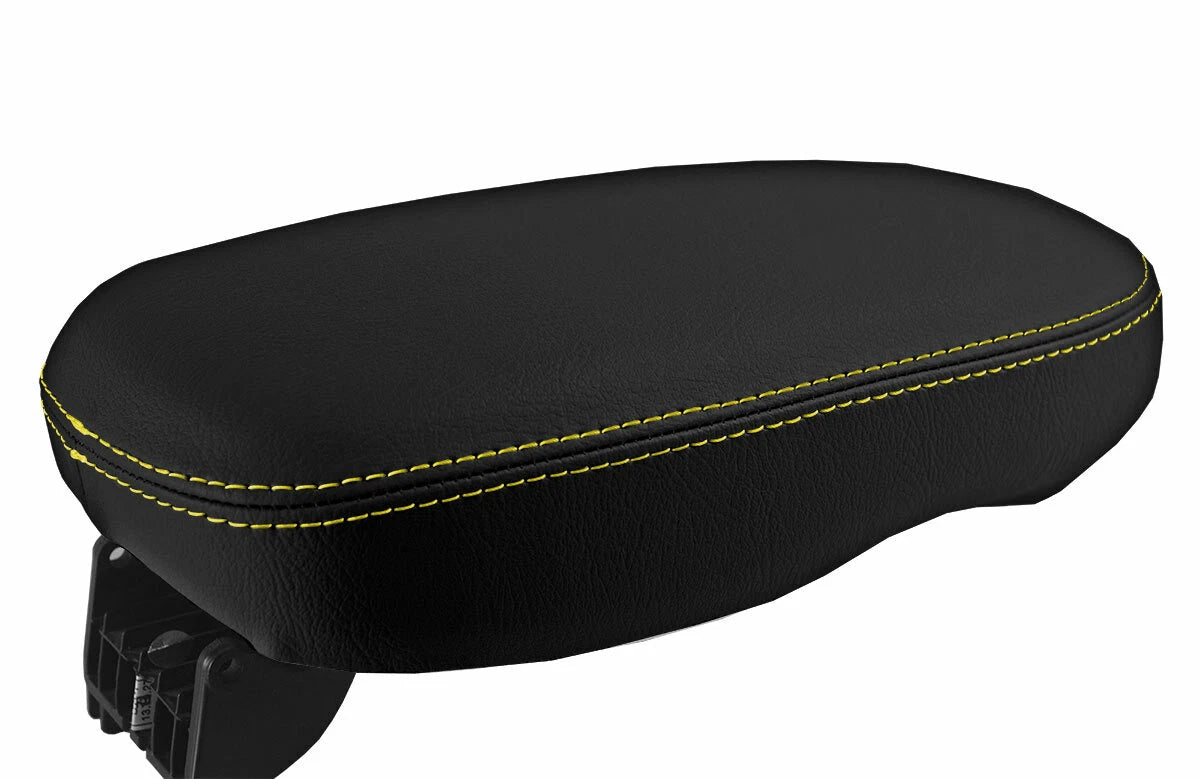 Leather Console Lid Armrest Cover for Kia Soul (2014–2019) Yellow Stitch