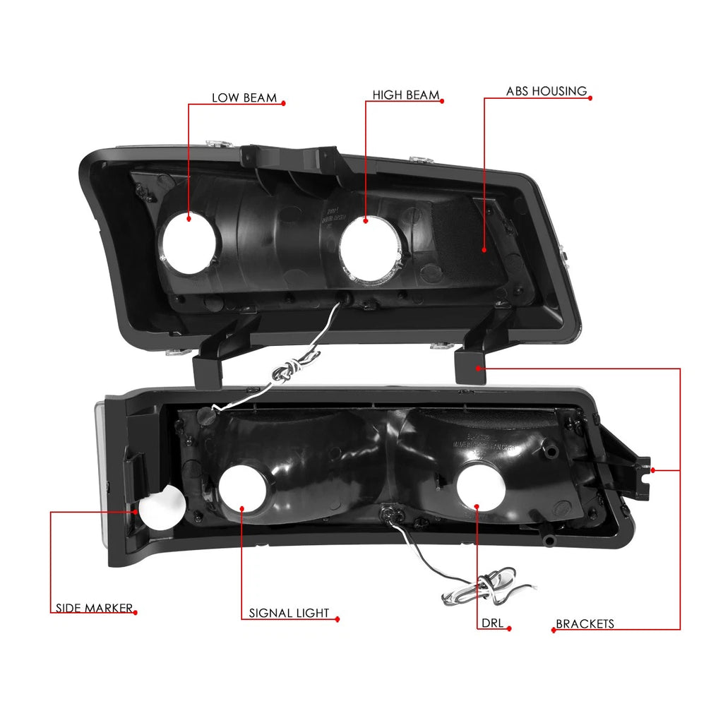 LED DRL Headlights with Mounting Brackets for Avalanche Silverado (2003–2007)