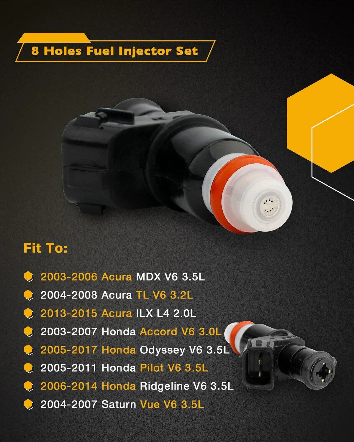 6X Fuel Injectors for Honda Accord Odyssey Acura 3.0L 3.2L (2003–2013) 16450-RCA-A01