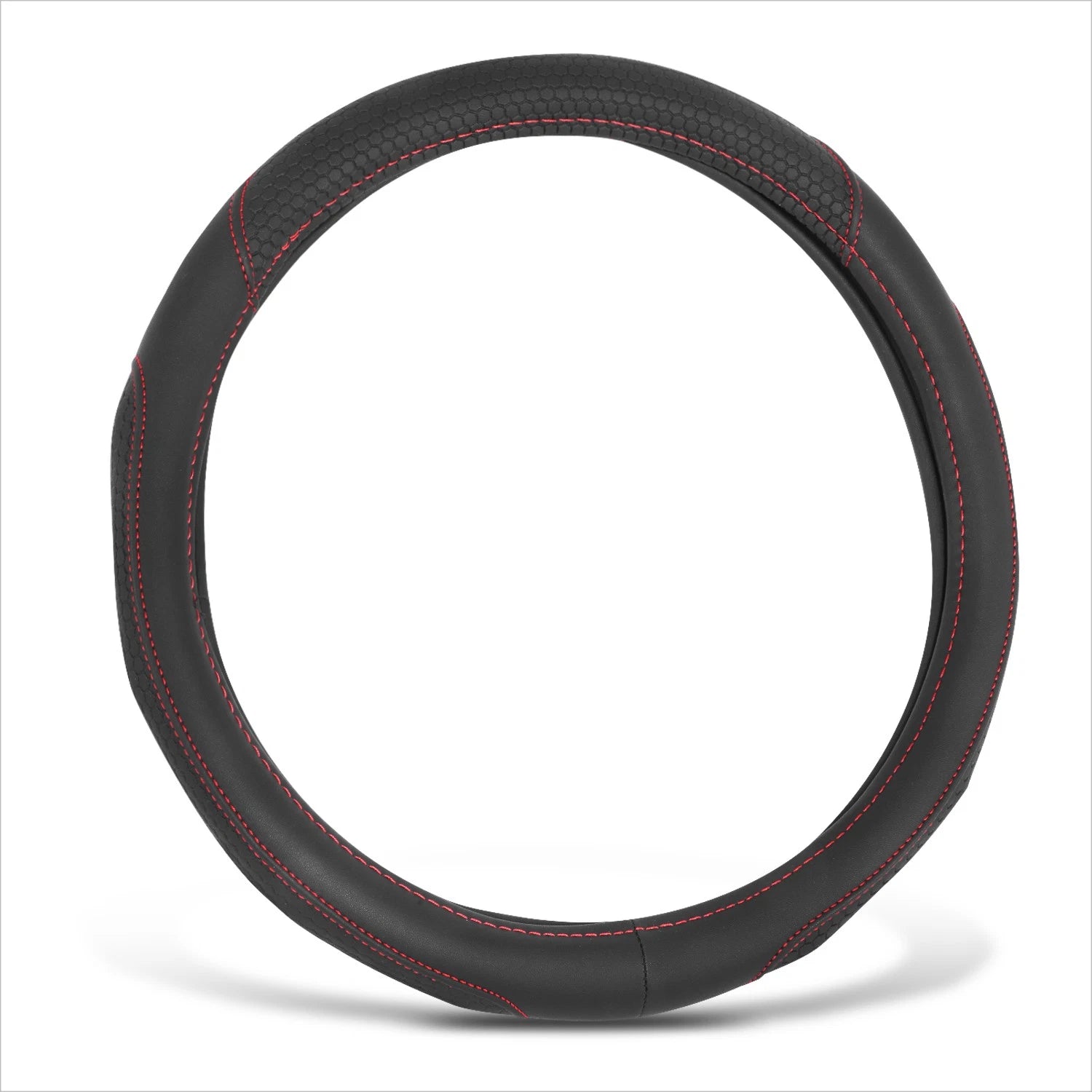 Steering Wheel Cover for Universal Fit (14.5-15") Black Hexagon Red Stitching