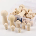 Set of 34 Unpainted Wooden Peg Dolls Mushroom Toy Figures 30-85mm