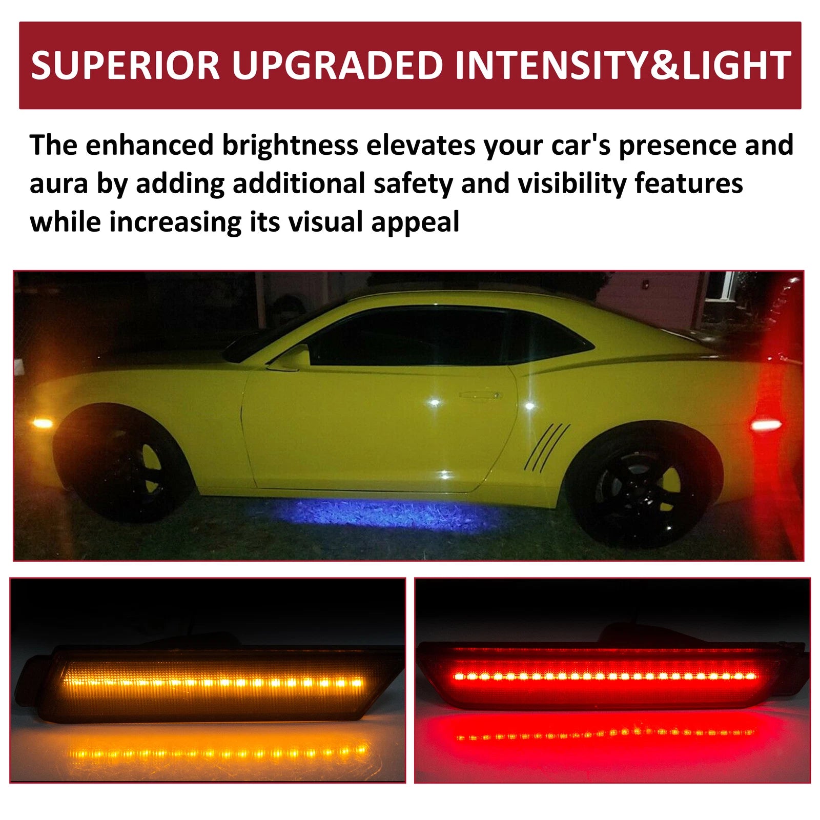 Set of 4 Smoked LED Side Marker Lights for Chevy Camaro SS LT (2010–2015)