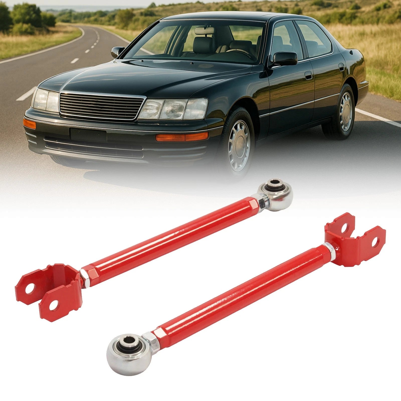 Pair of Adjustable Red Rear Traction Rods Control Arm Kit for Lexus LS400 (1995–2000)