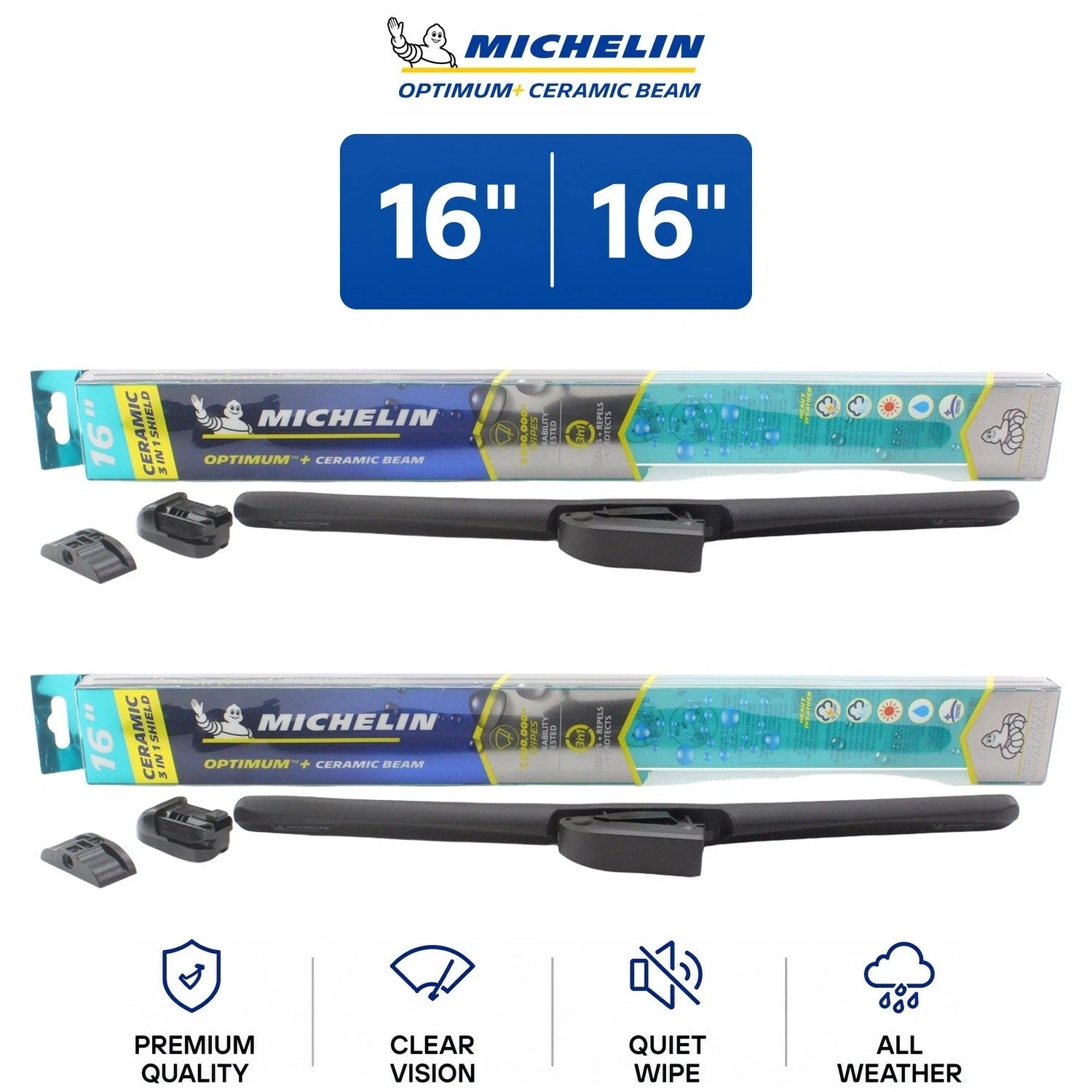 Set of 2 Michelin Optimum+ 16" Ceramic Beam Wiper Blades for