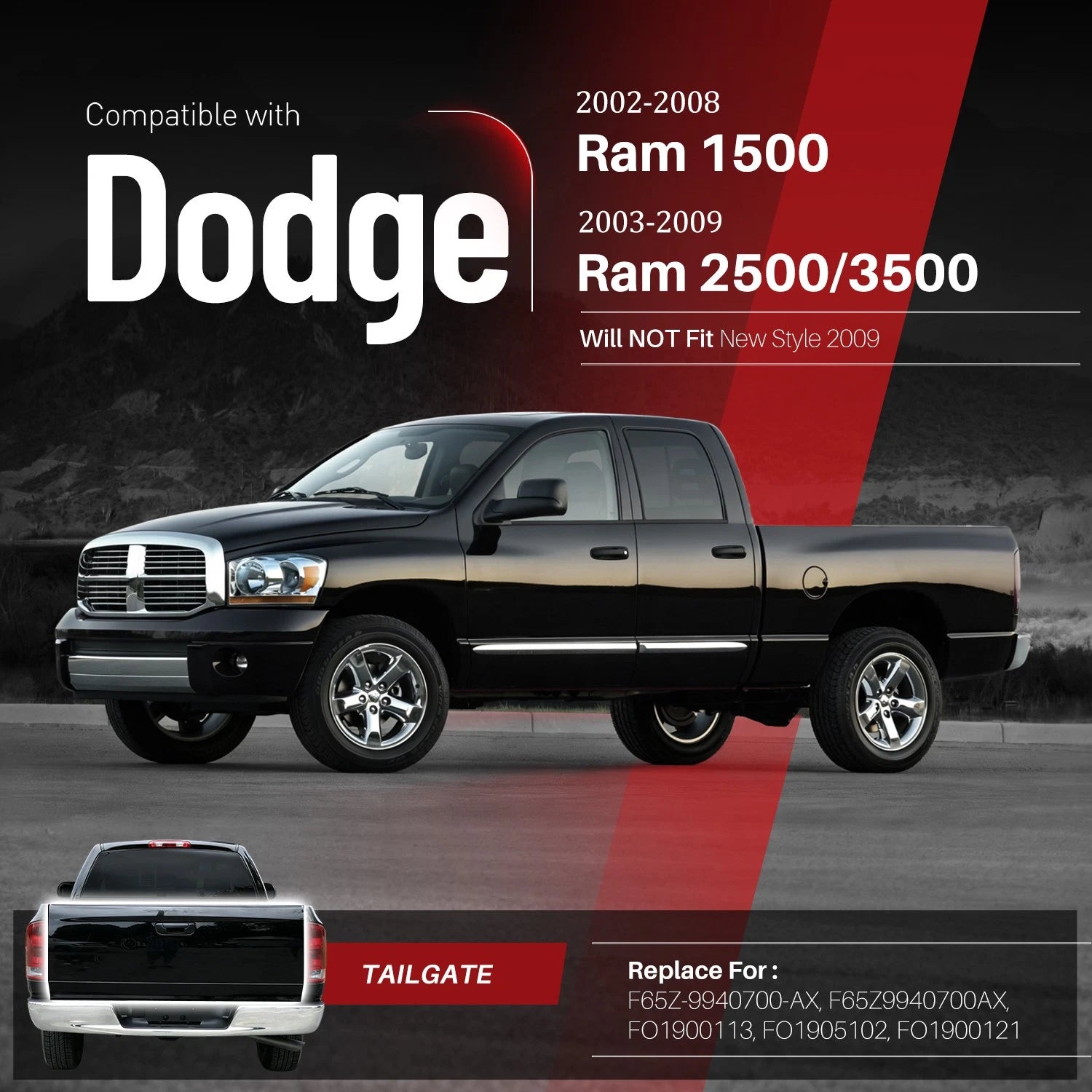 Steel Rear Tailgate for Dodge Ram 1500 2500 (2002–2009)