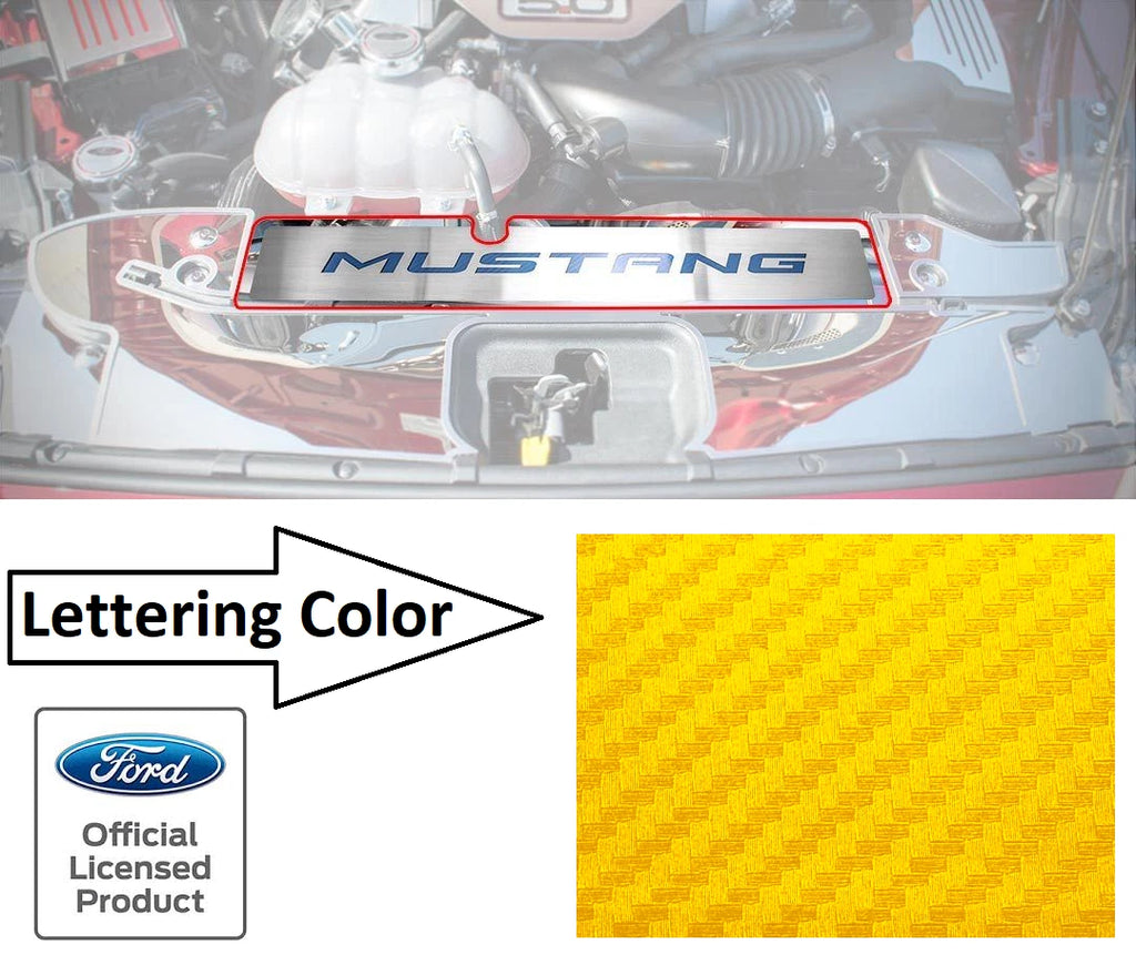 Stainless Radiator Cover Plate Yellow Carbon Fiber Letters for 2015–2017 Mustang GT