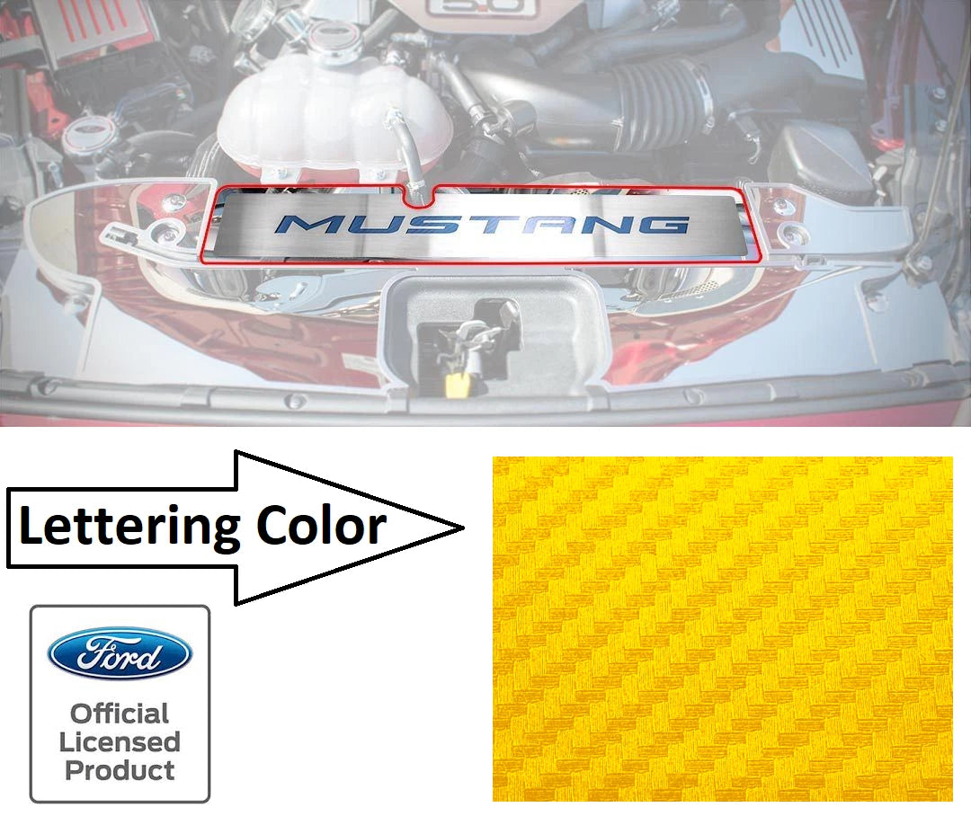 Stainless Radiator Cover Plate Yellow Carbon Fiber Letters for 2015–2017 Mustang GT