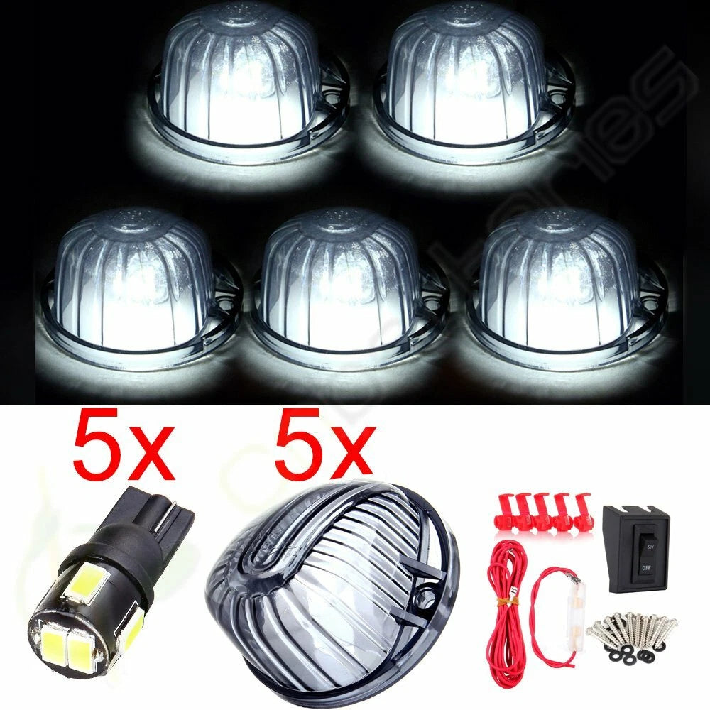 5X Roof Cab Marker Lens + Wiring Pack + Bright White 5730 Bulbs for Chevrolet