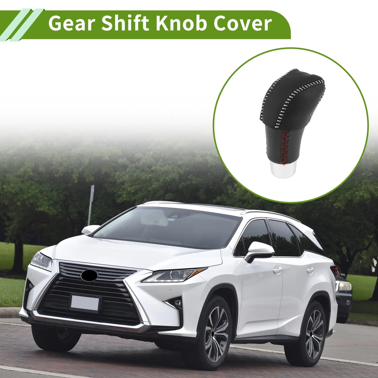1 Pc Gear Shift Knob Cover for Lexus RX350 (2023–2024) Black Gray Faux Leather