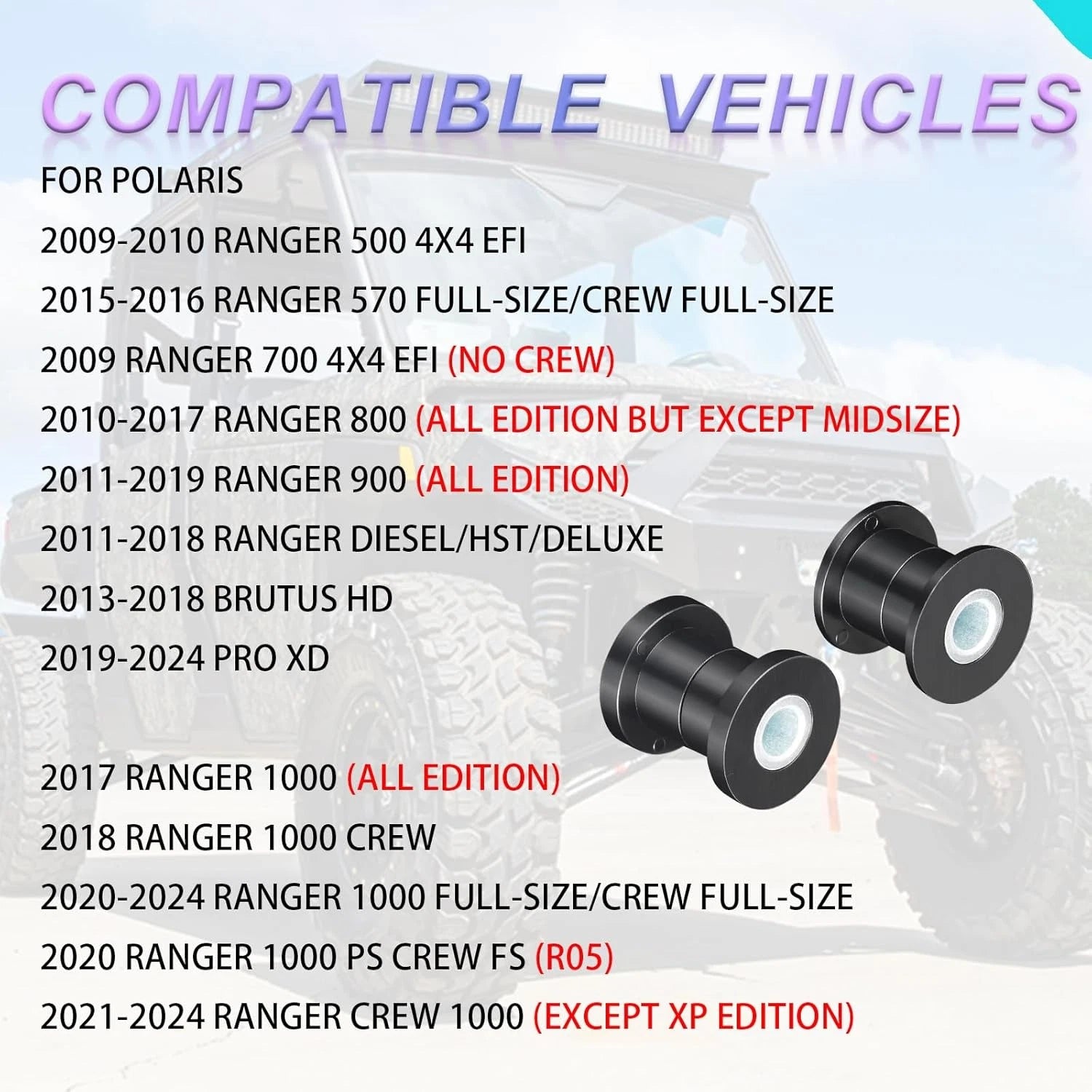 Front Shock Bushing Sleeve Kit for Polaris Ranger 500 570 800 900 1000 (2018–2023)