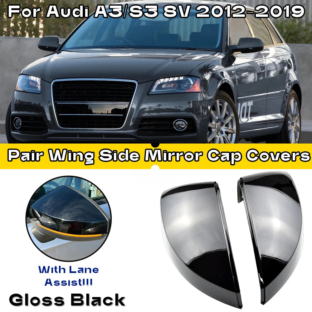 Gloss Black Rearview Mirror Cap Covers for Audi A3/S3 8V (2015–2021)