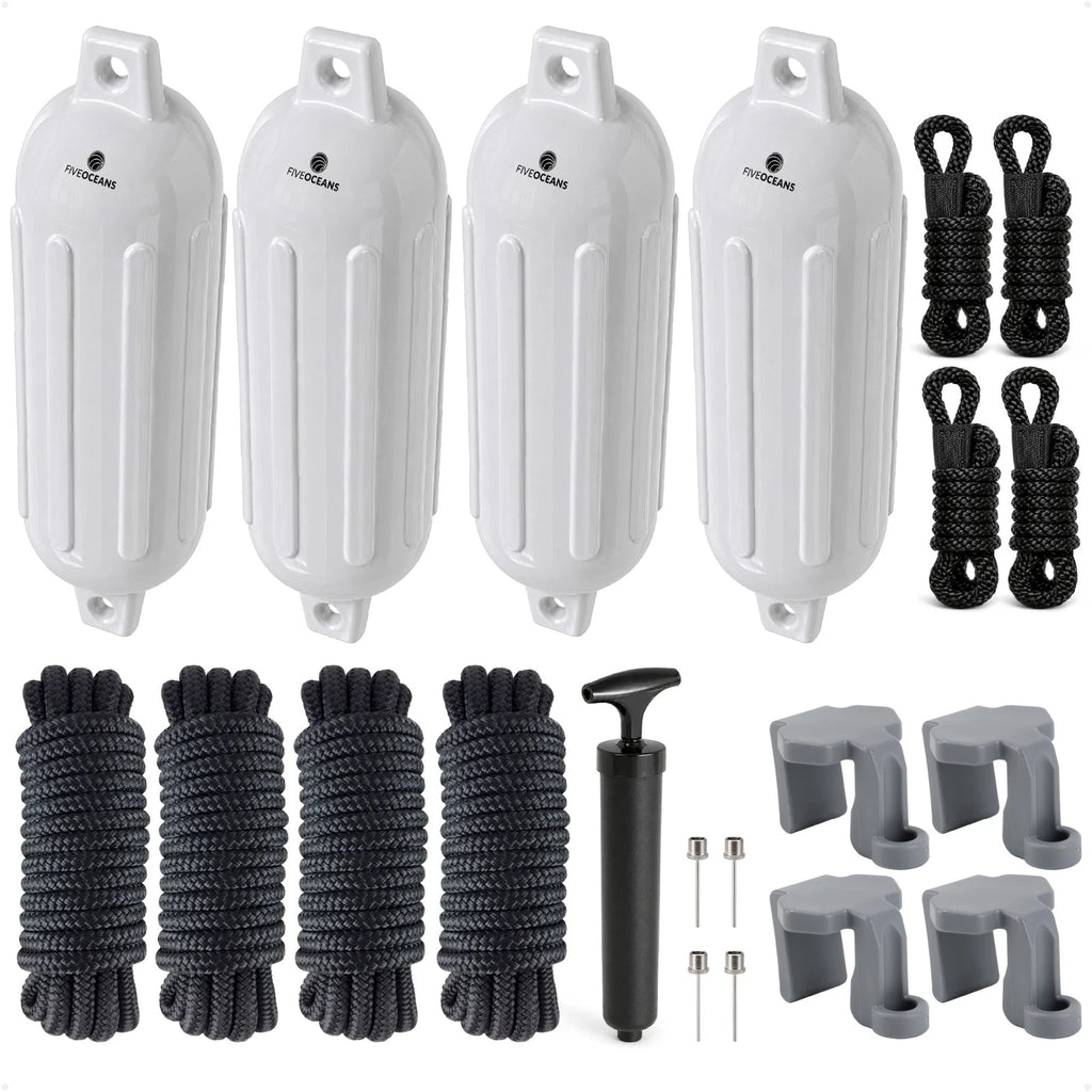 Set of 4 Boat Fenders 6.5"x23" with Dock Lines and Fender Clip