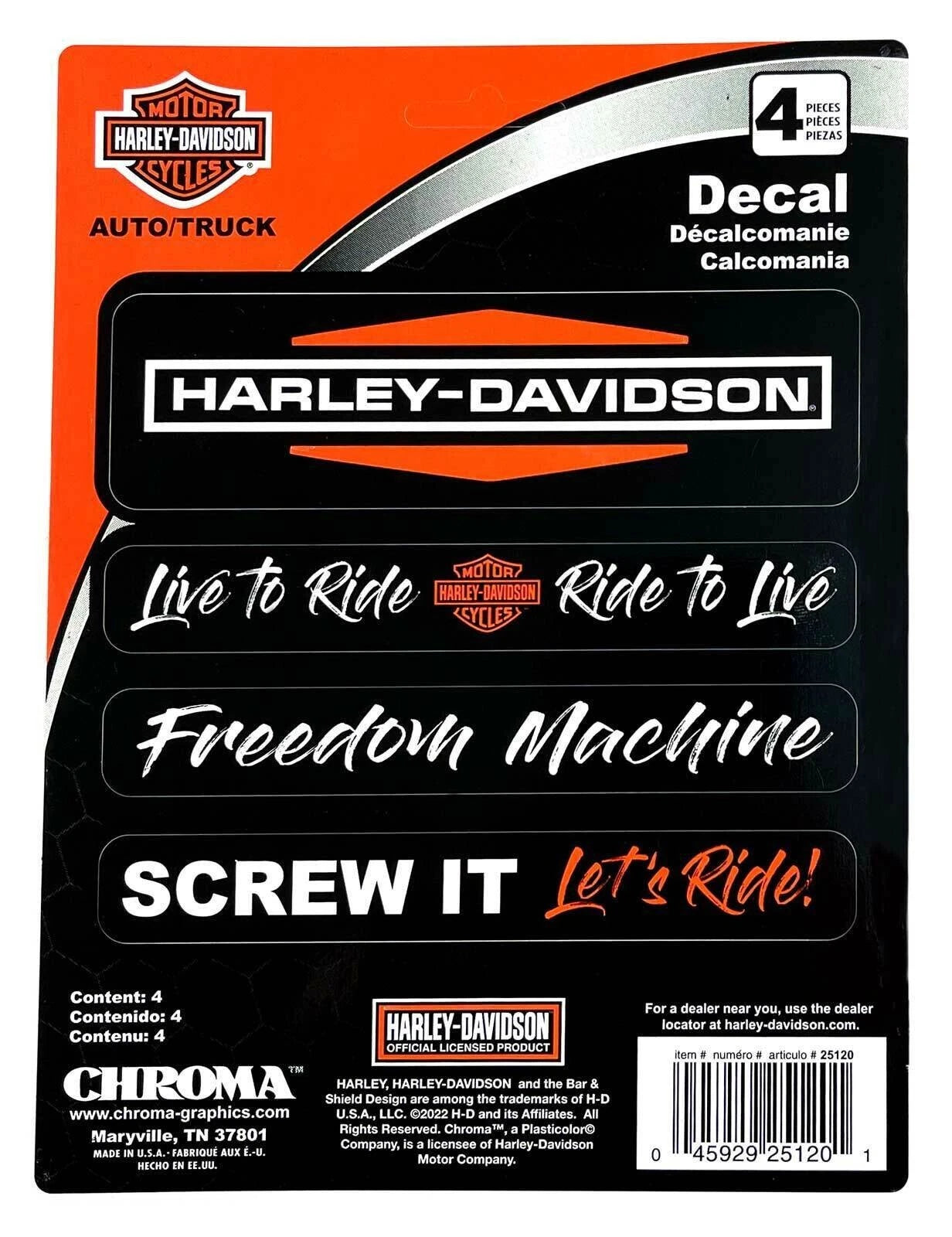 Set of 4 Harley-Davidson Sayings Decals (6 x 8 in.)