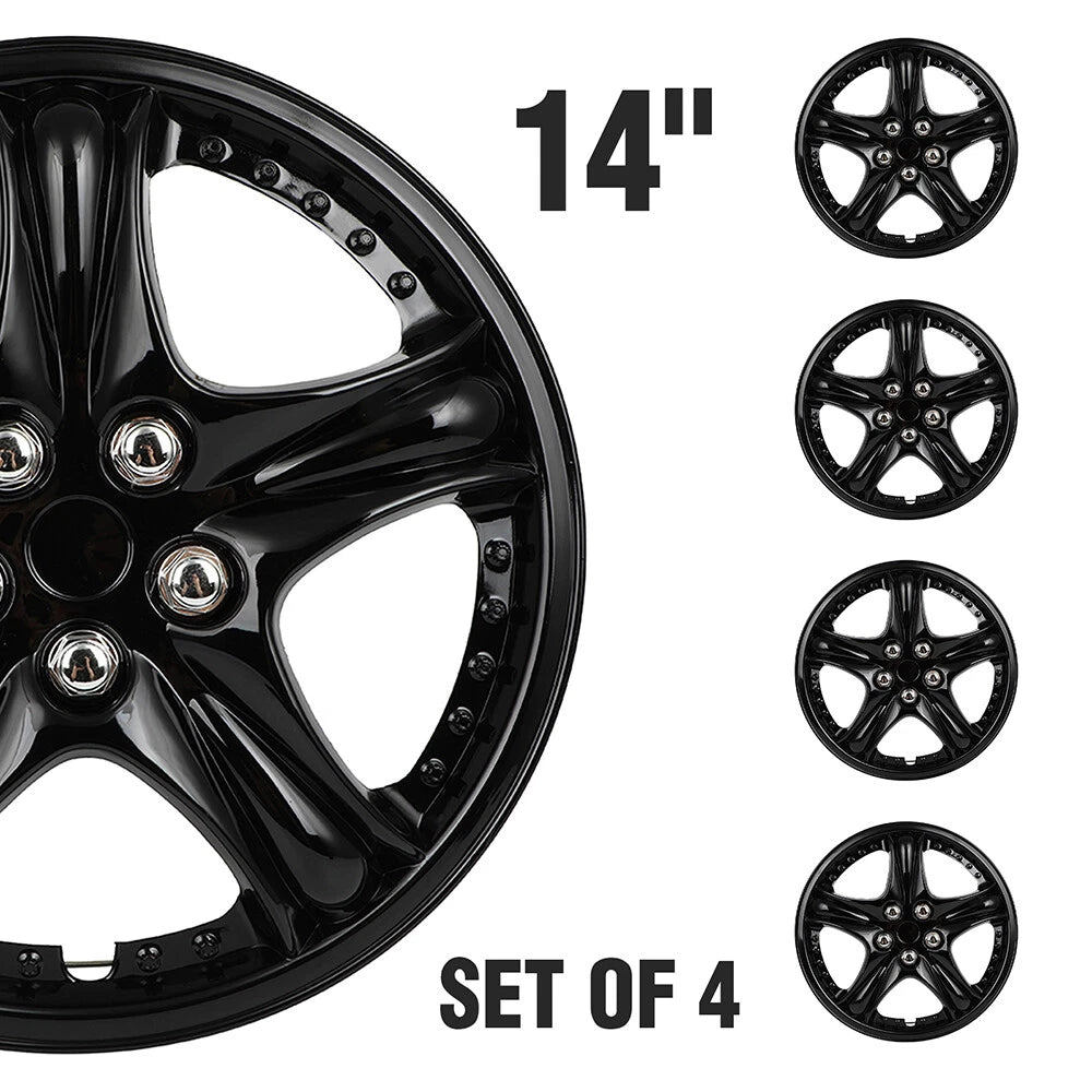 Set of 4 Wheel Covers for R14 Tire & Rim (Black)