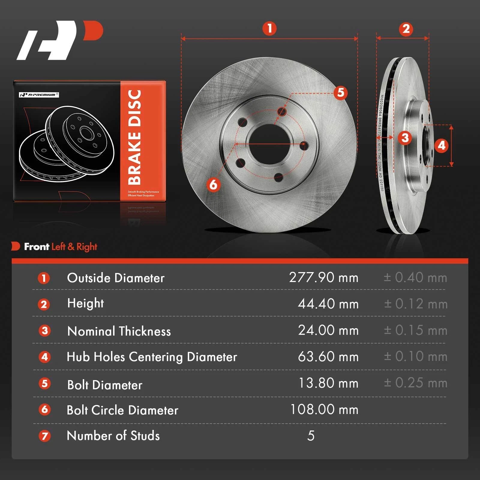 Front Side Disc Brake Rotors for Ford Transit Connect (2010-2013) 277.90 mm