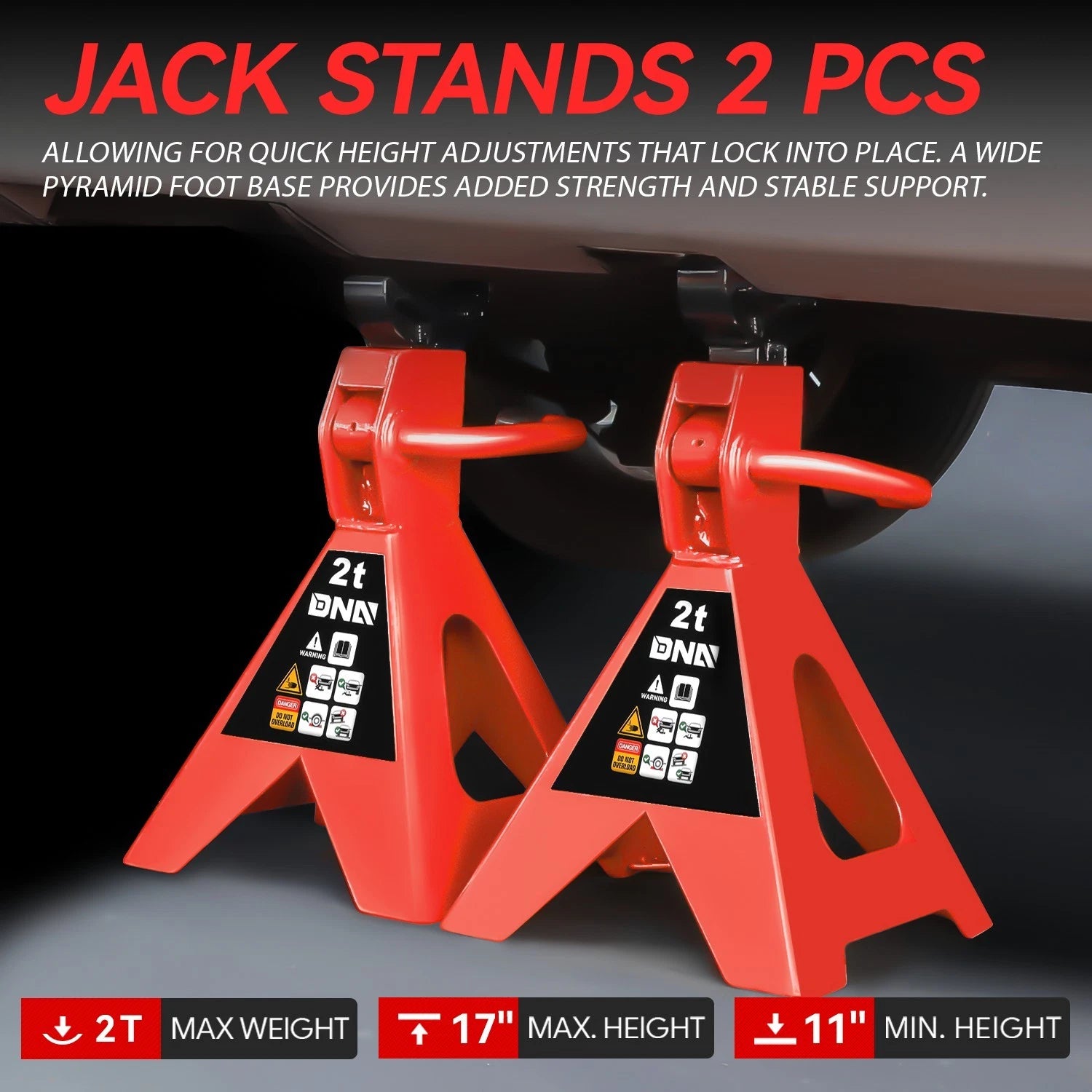 2X Jack Stands for Sedan SUV (10.6"-15.5" 4400lbs Capacity)