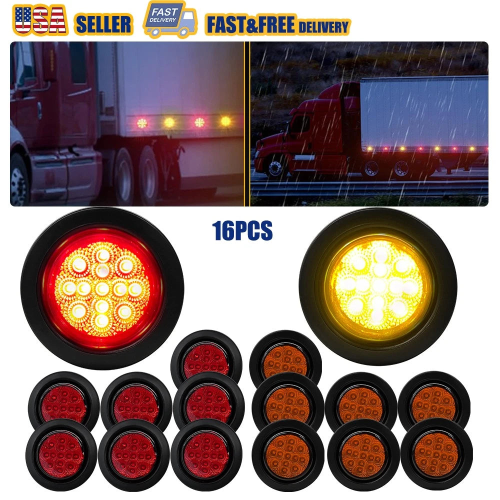 2X 2.5" Round LED Side Marker Clearance Lights for Truck Trailer (Red & Amber)