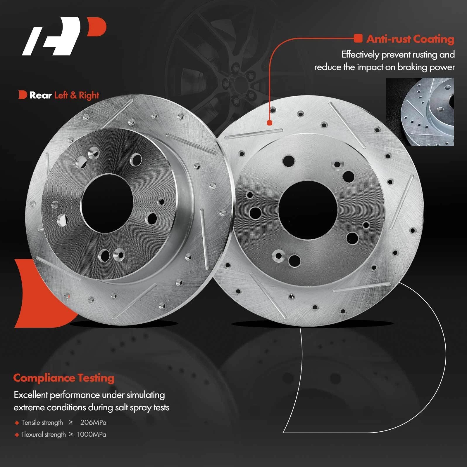 Set of 2 Rear Drilled Brake Rotors for Honda Civic Accord Acura Integra