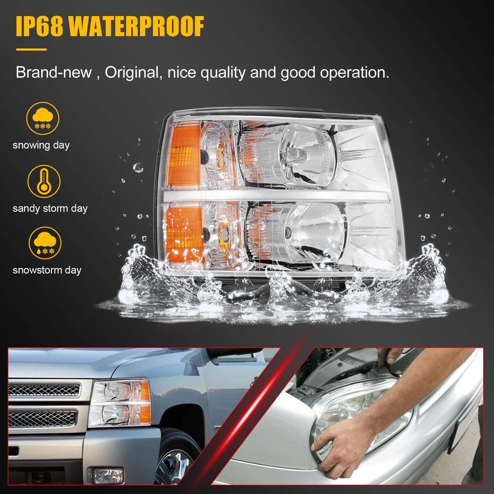 Chrome Headlights for Chevy Silverado 1500 2500HD 3500 HD (2007–2014)