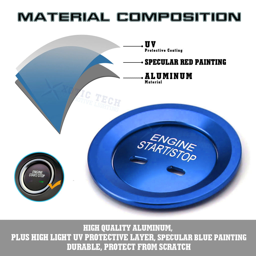 Blue Engine Start + Black Cigarette Lighter Eject Button Cover for Chevrolet GMC (2003-2024)