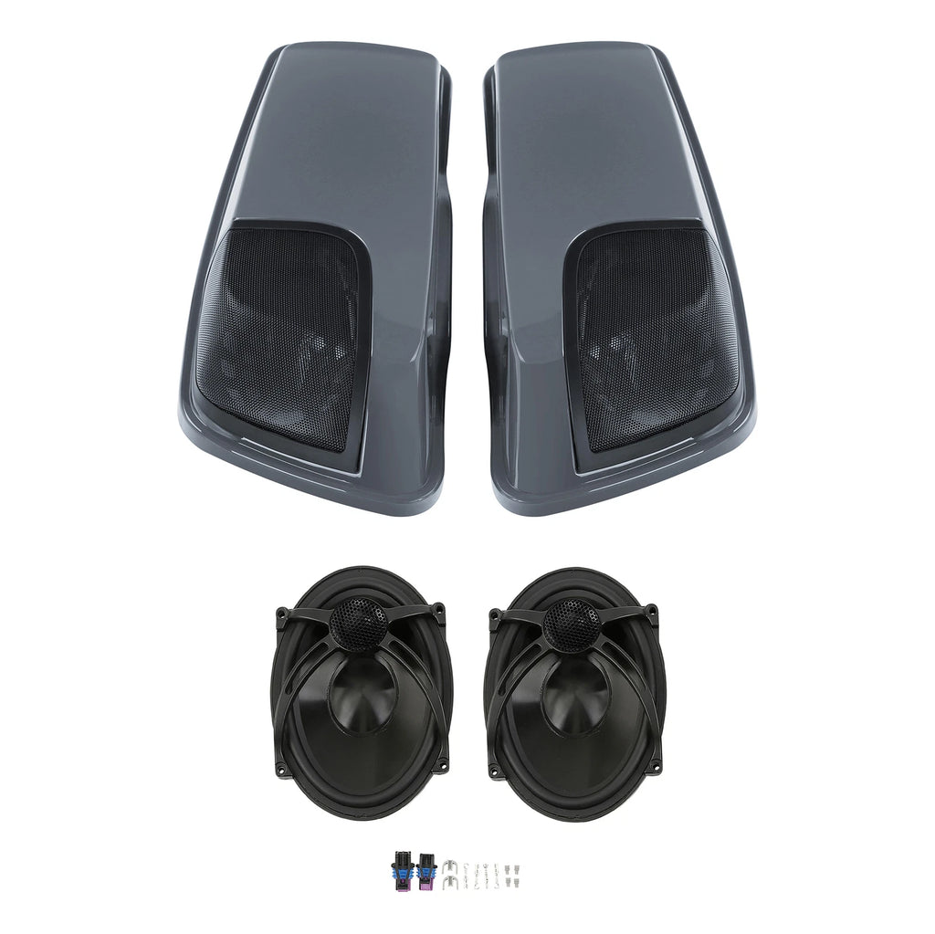 Hard Saddlebag Lids for Harley Street Glide (2014–2024) 5x7" Speakers Gunship Gray