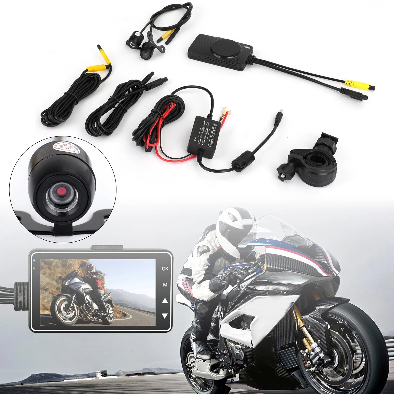 3" 140° Waterproof Dual Action Camera DVR for Motorcycle (IP68)