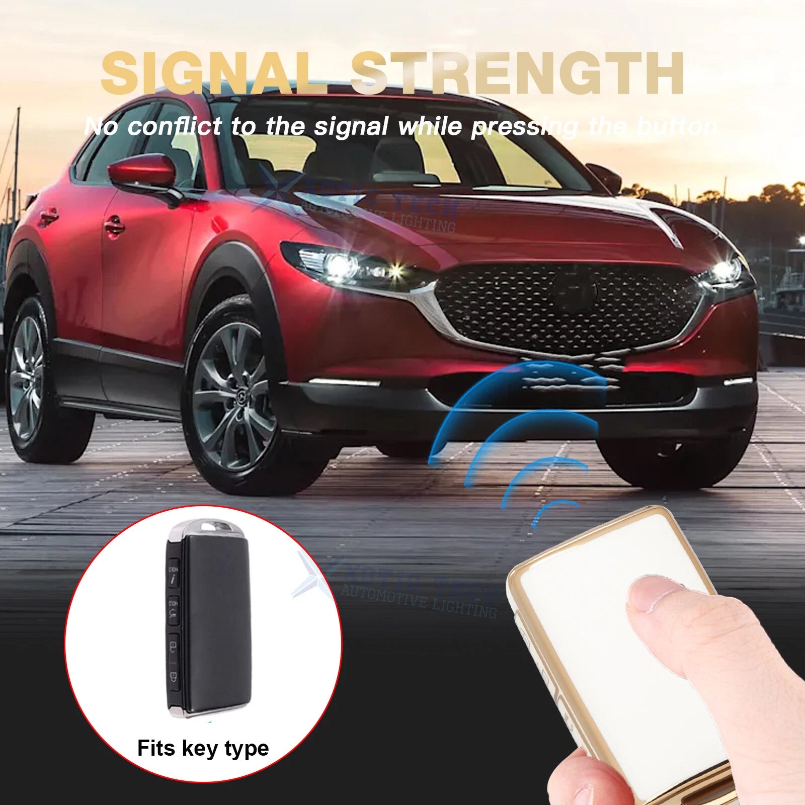 White TPU Smart Key Case Skin with Keychain for Mazda CX-5 CX-30 (2019-2024)