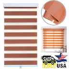 Zebra Roller Blinds for 48" Windows (Cordless, Dual Layer, Brown)